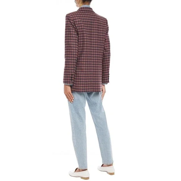 NWT SANDRO Toms Double-Breasted Checked Wool-Blend Blazer Multicolor Size 42